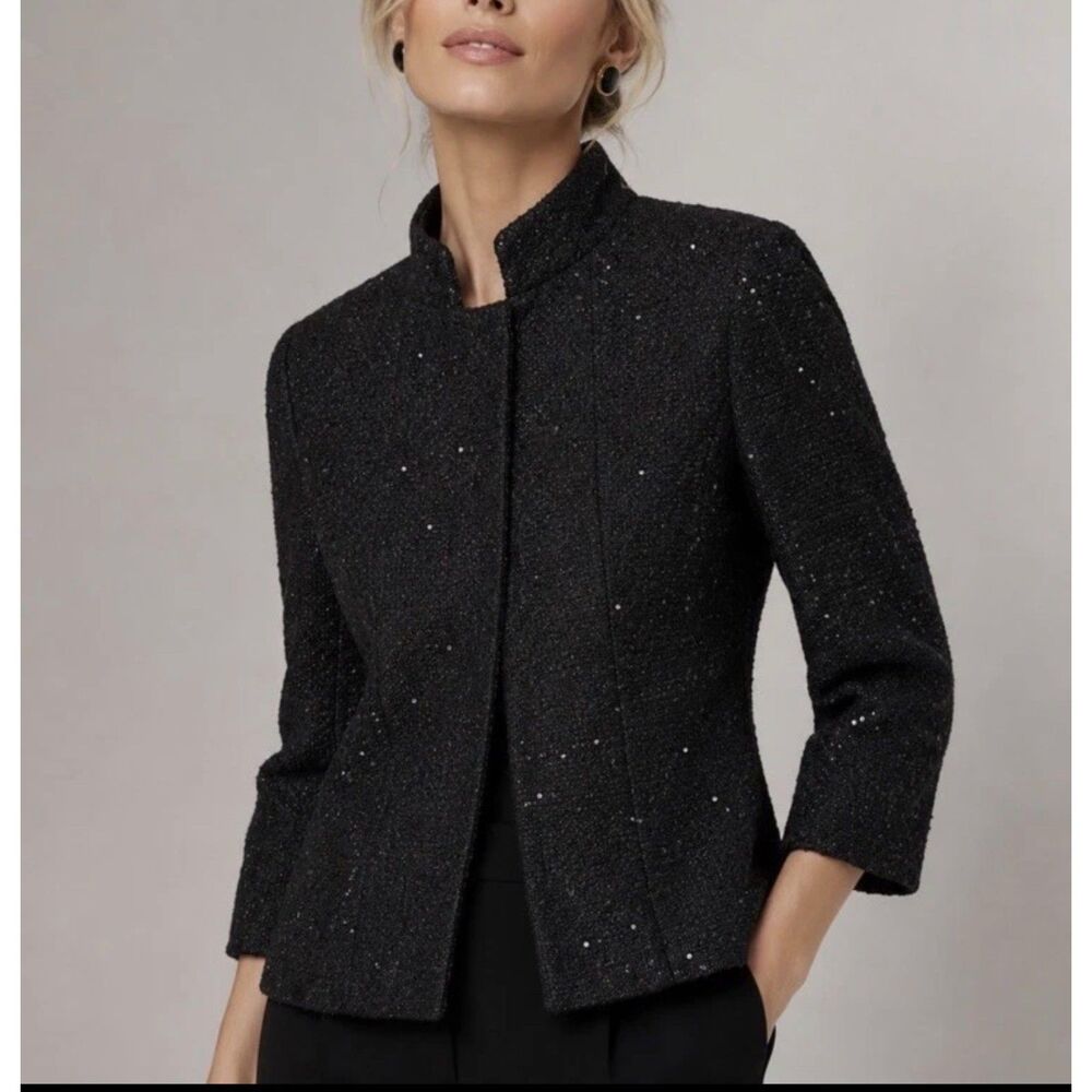 Chanel Employee Black Sequin Blazer Jacket Size 4 Pockets Tweed Lined